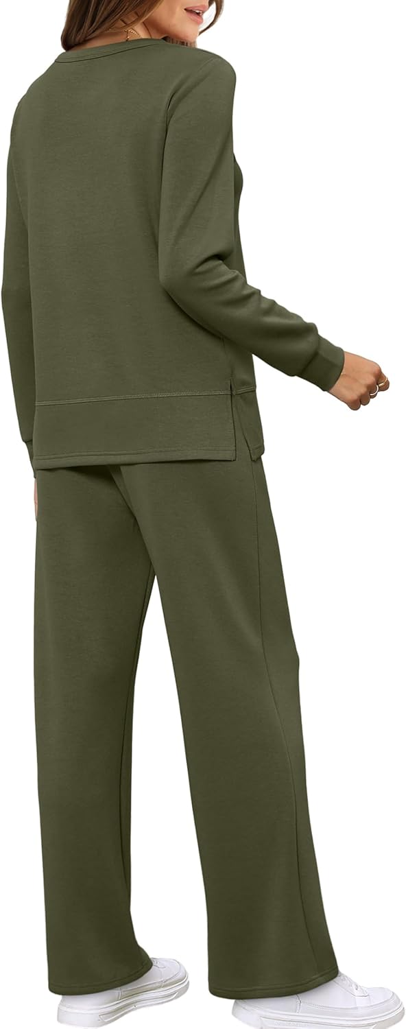 WIHOLL Women's 2 Piece Lounge Sets Sweatshirt Casual Travel Outfits Fashion Wide Leg Tracksuit Cozy Sweatsuits - Image 4