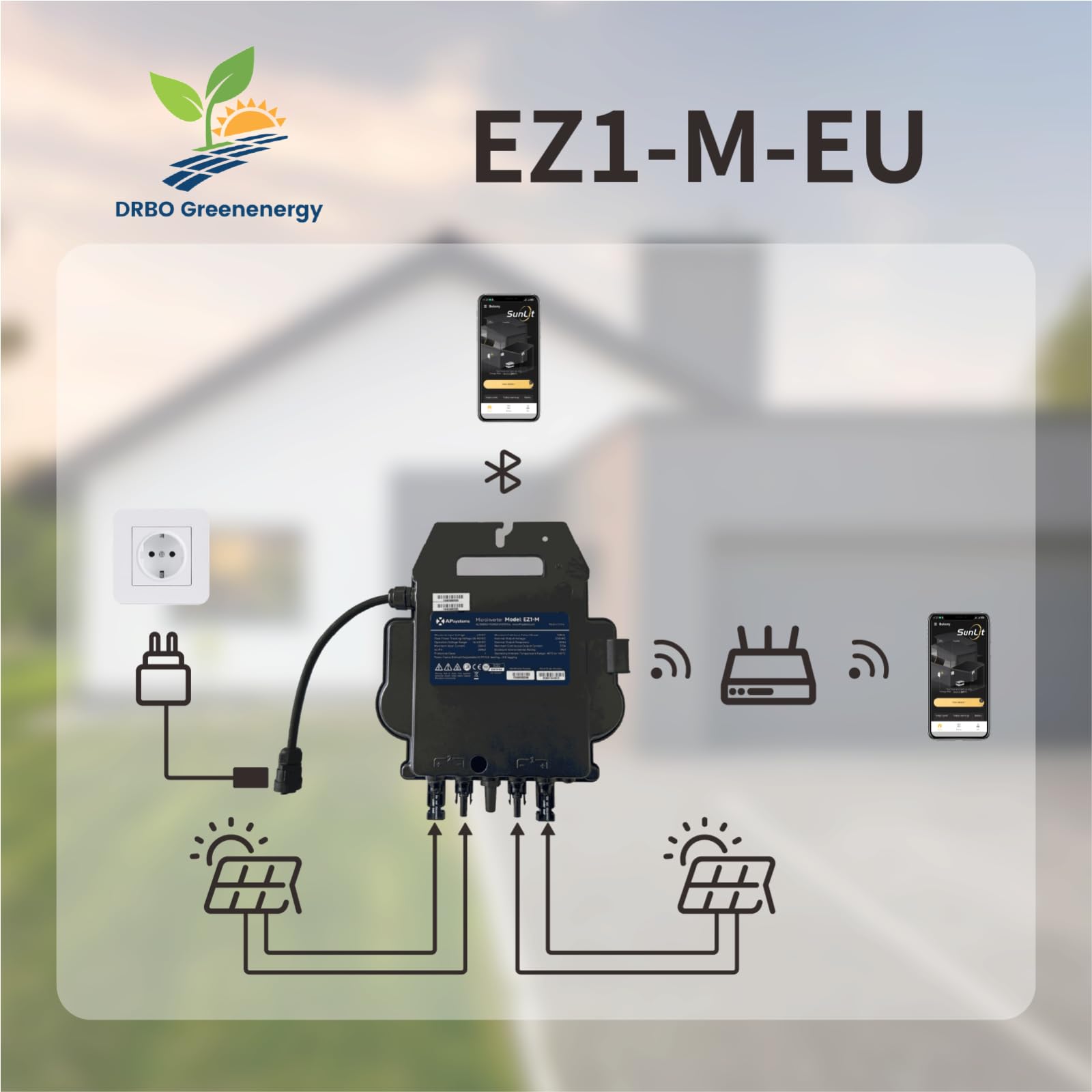 APsystems EZ1-M 800 Watt Mikrowechselrichter - WLAN, Bluetooth, Silber, Schuko (Typ F), Koaxial, 1 Stück