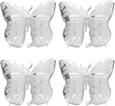 Adorable 4 Pack Silver Butterfly Party Decoration Balloons, Giant Helium Foil Aluminum Butterfly Shaped Fairy Wings Balloon For Wedding, Birthday, Baby Shower Party Supplies
