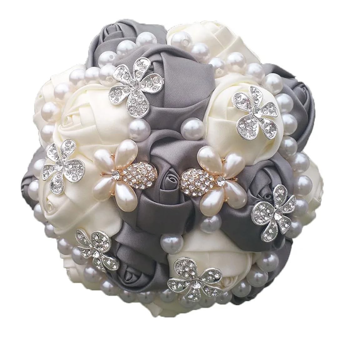 HJRegaFimu Diamond Brooch Wedding Bouquet Ribbon Flowers Bridal Bridesmaid Bouquets Crystal Buque W178 Ivory Khaki