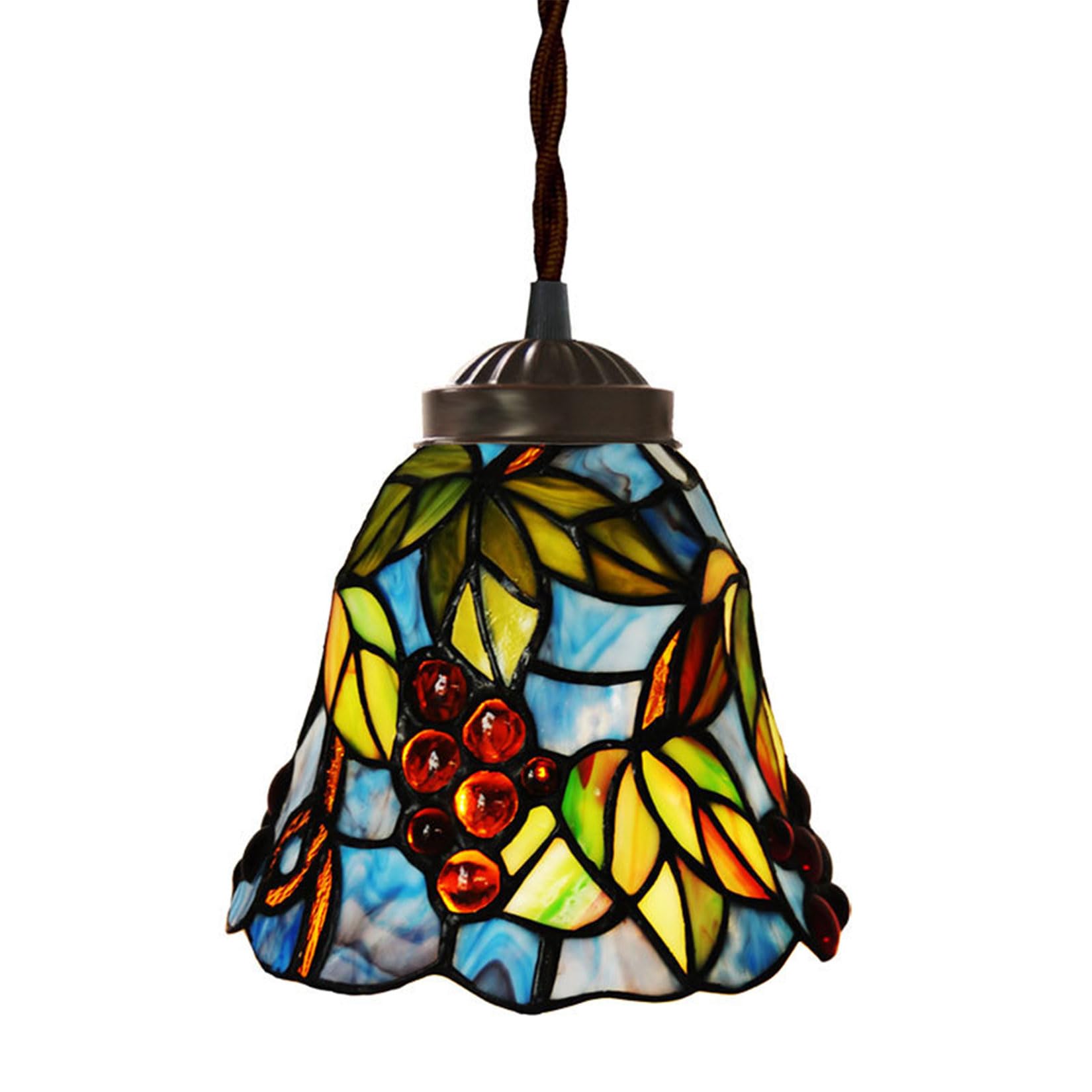 NHPJFDC 7 Inch Tiffany Style Grape Pendant Light Antique Creative Handmade Stained Glass Hanging Lights for Hallway Bedroom Living Room Kitchen Aisle Balcony
