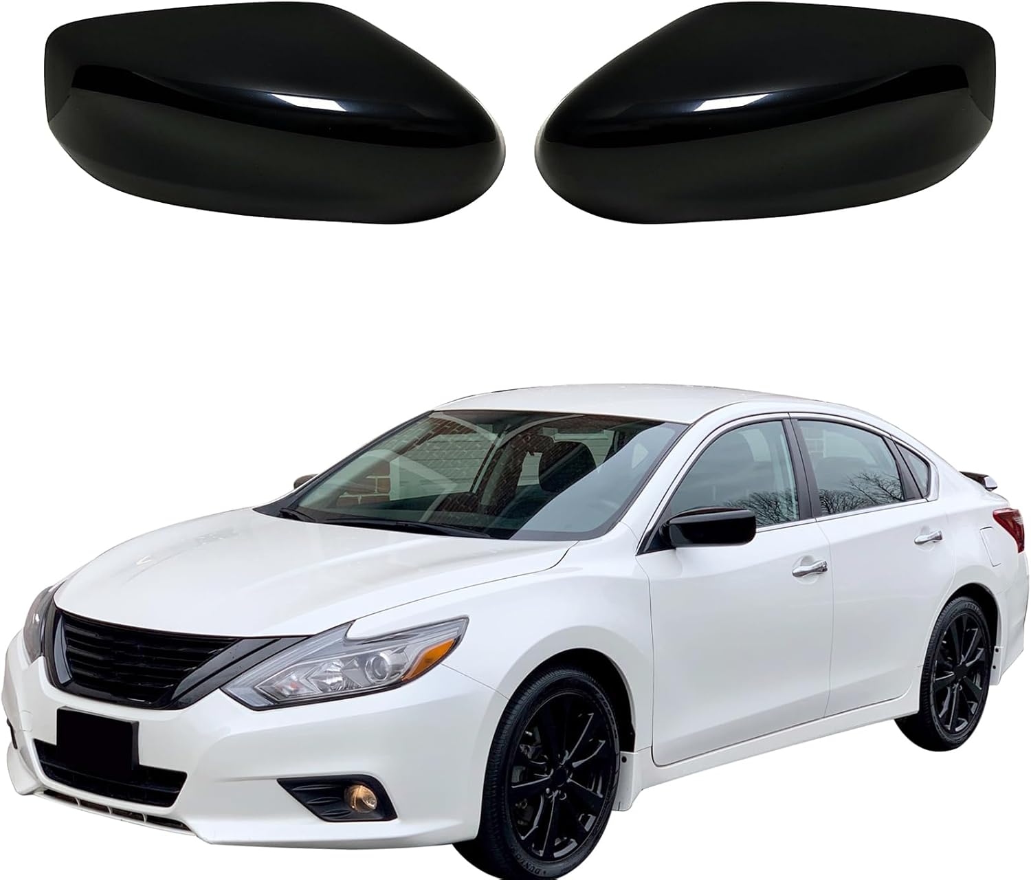 Gloss Black Side Wind Mirror Cover Cap Housing Compatible with Nissan Altima 2013-2018 Without Turn Signal Light