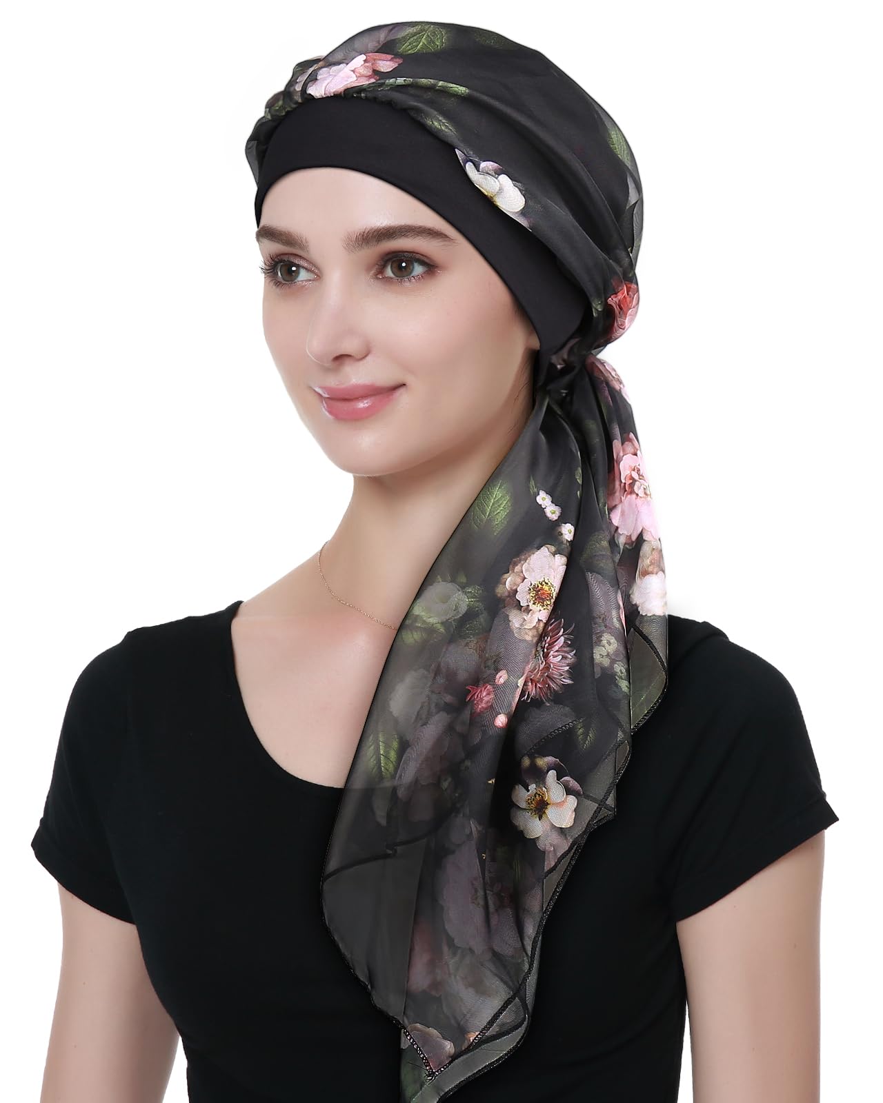 Alnorm Chemo Headscarf for Women Hair Loss Long Head Covers Black