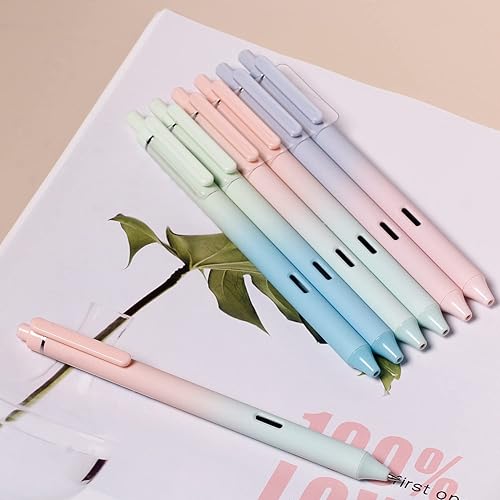 Miniatura 4 de Lindos bolígrafos de punta fina para escritura suave, barril de degradado de color, diseño retráctil silencioso, tinta negra de 0.5 puntas para