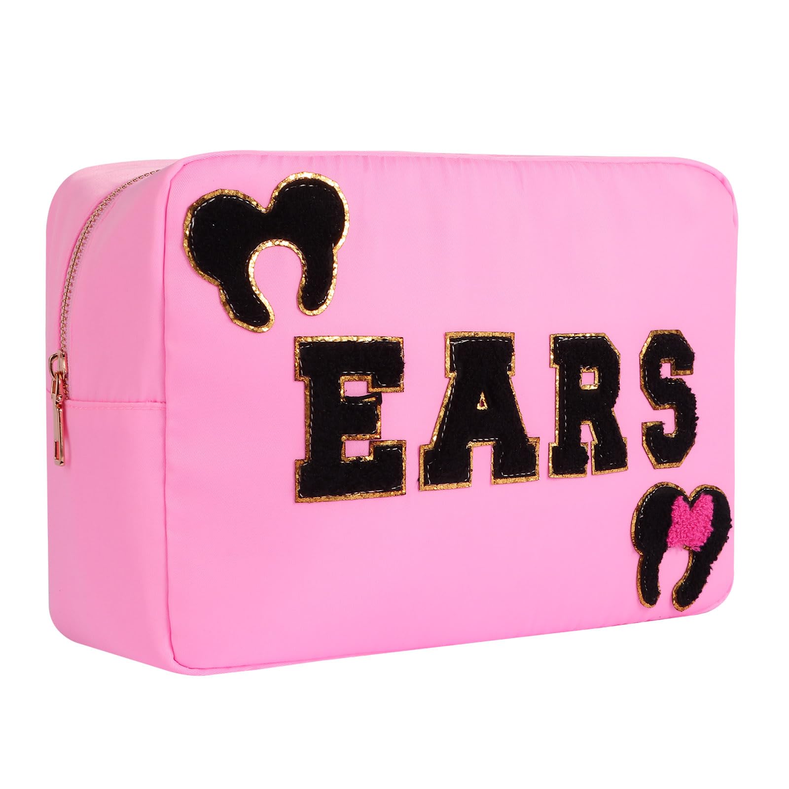 Dealkion Headband Holder Organizer Headband Storage Mouse Ear Holder Bag Hair Accessories Organizer Chenille Letter Makeup Bag Park Travel Essentials