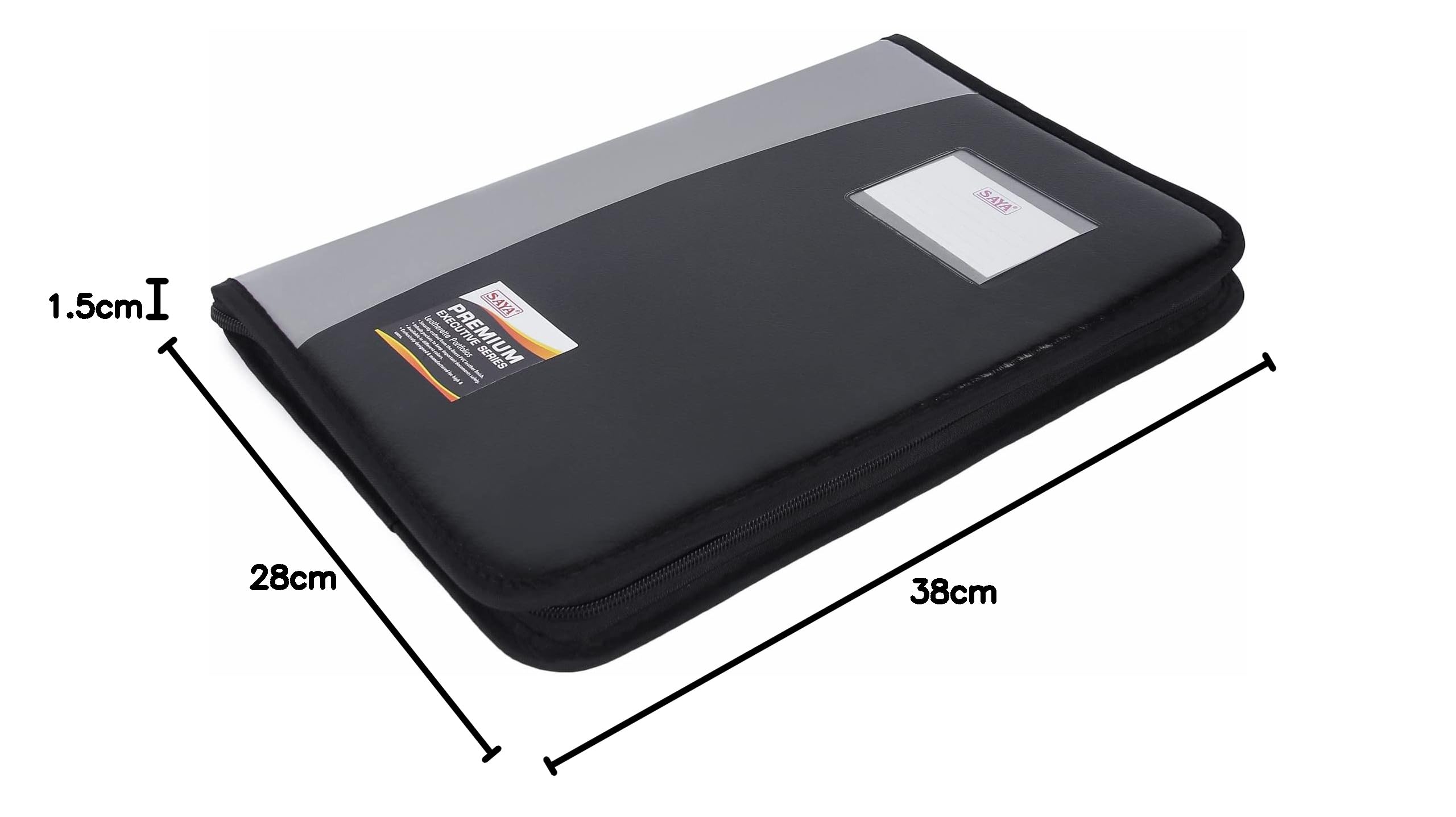 SAYA Portafolio ejecutivo de 10 bolsillos de piel sintética con cremallera, soportes para tarjetas y CD, lazo para bolígrafo, características de organización para certificados A4 FS B4, elegante