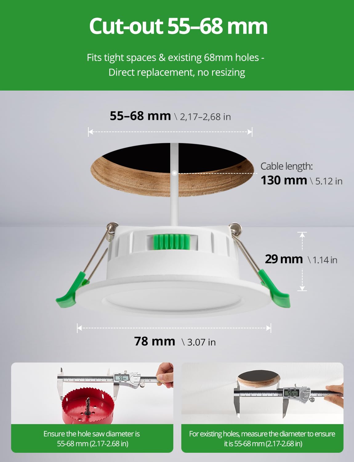 HOMEOW Zestaw 20 wpuszczanych reflektorów LED 68 mm, 4 W, bardzo płaskie, ciepłe białe 2700 K, neutralna biel, 4000 K, zimna biel 6000 K, regulowany, wewnętrzny reflektor LED wodoodporny IP44, do