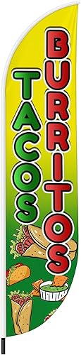 Miniatura 2 de DreamController - Bandera de plumas de tacos y burritos (11.5 pies x 2.5 pies)  Bandera alta para publicidad de negocios al aire libre  Bandera