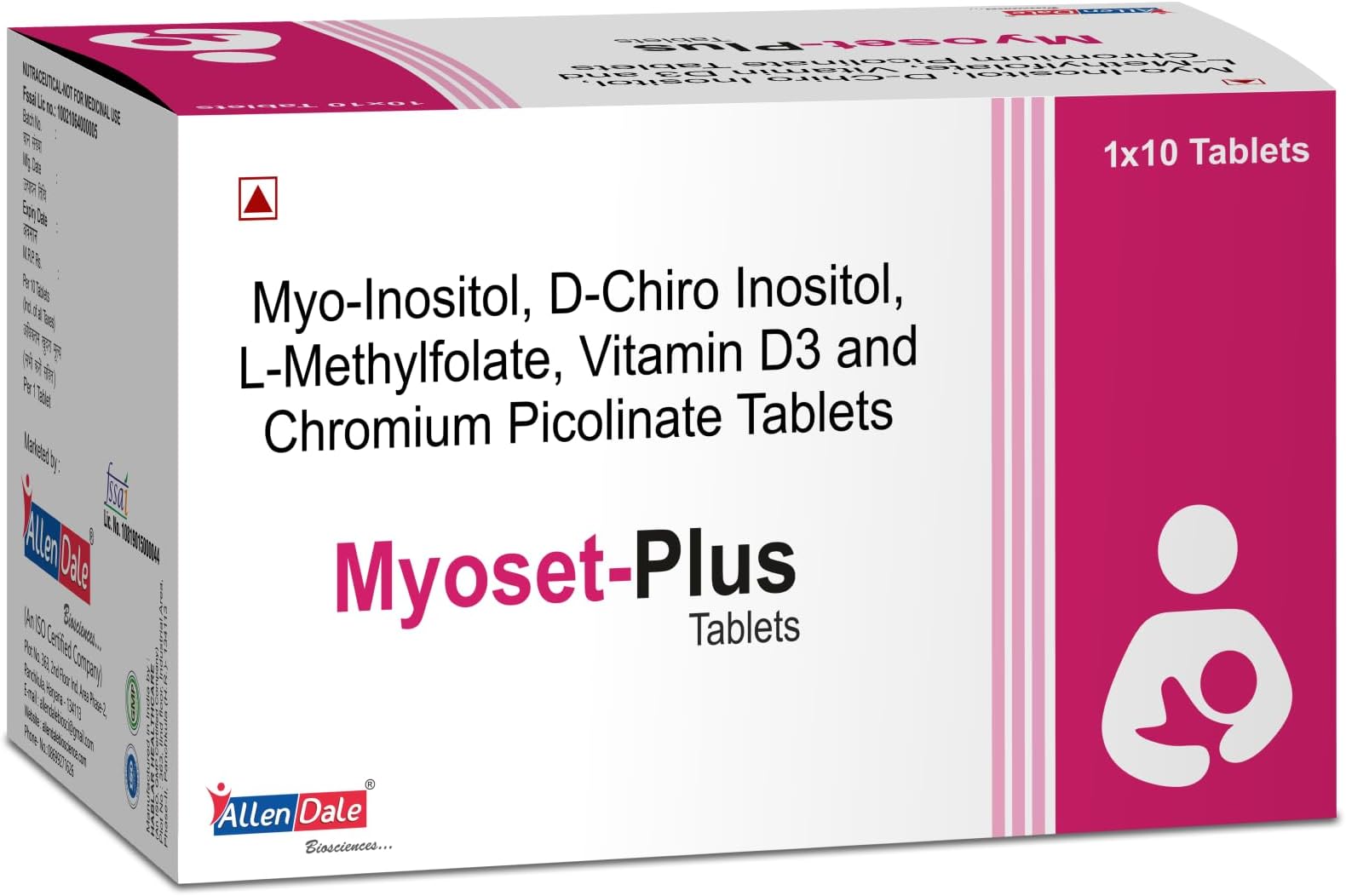 Allen Dale PCOS, PCOD management for women- Myo-inositol, D-Chiro Inositol, L-Methylfolate Vitamin D3, Chromium picolinate, Pack of 30 Tablets