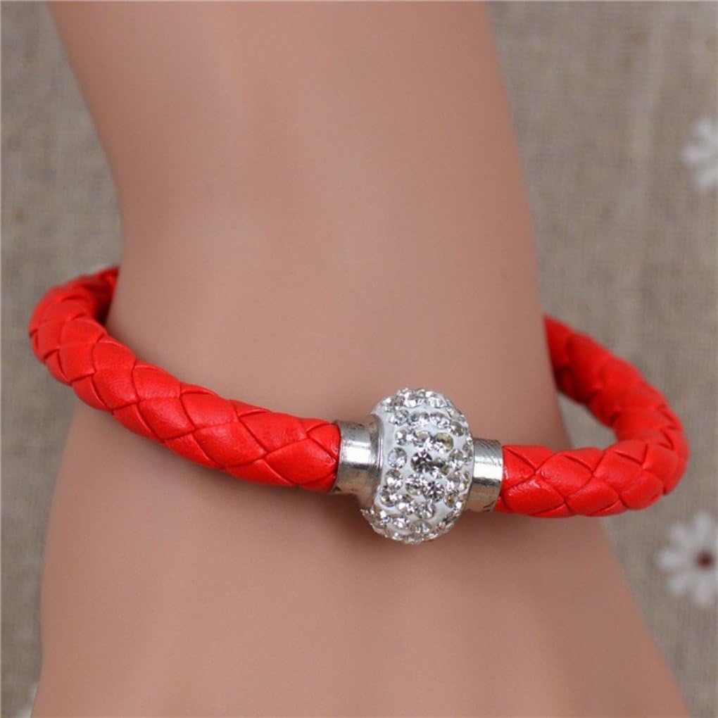 Wristband of Love Red Leather Wristband Magnetic Rhinestone Buckle with happiness