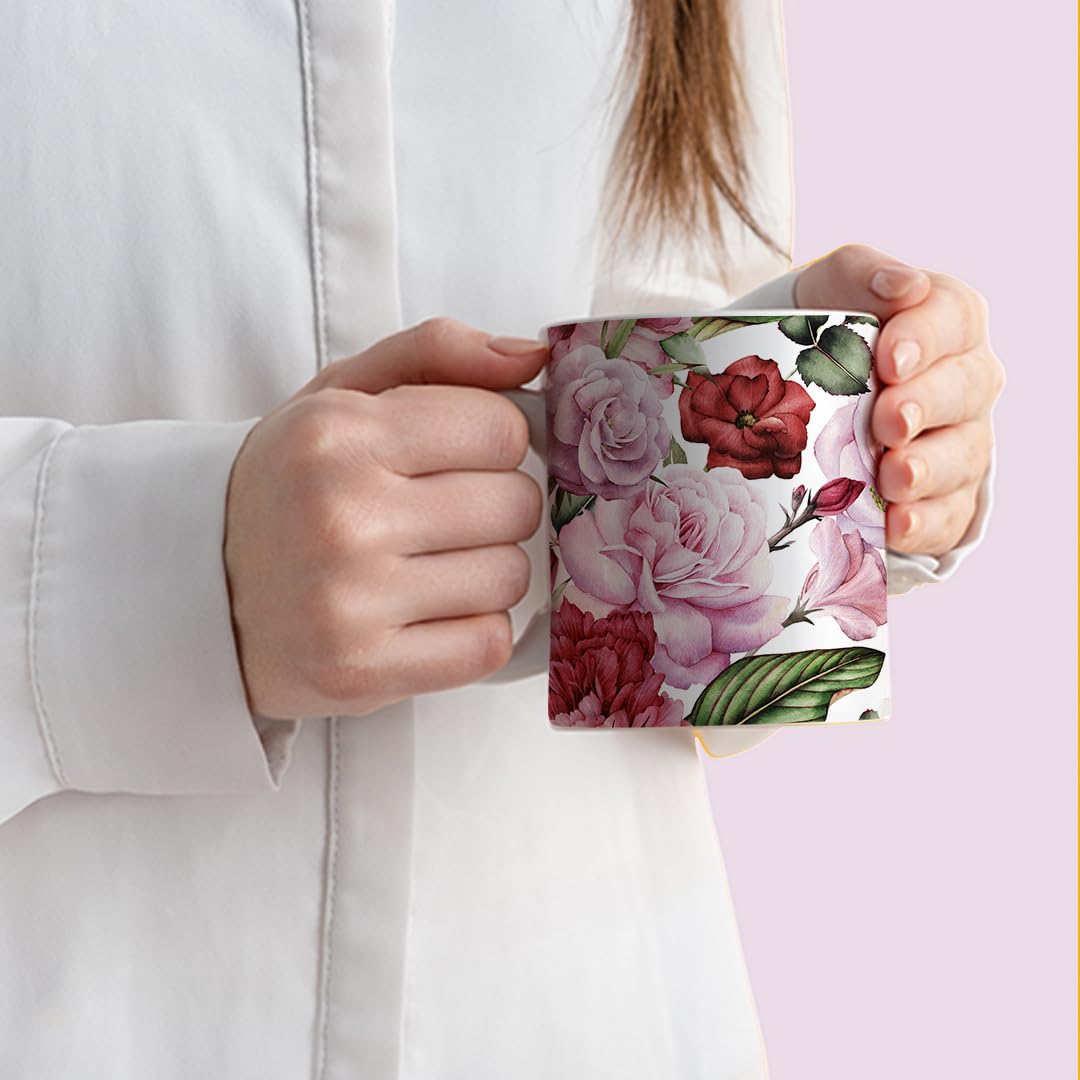 EPYK Gifts Floral Mugs Series - Colourful Flowers Printed Best Ceramic Coffee Mug | Gift for Friends, Family, Birthday, Corporate | Glossy Finish Ceramic Mug - 350 Ml (Multicolor)