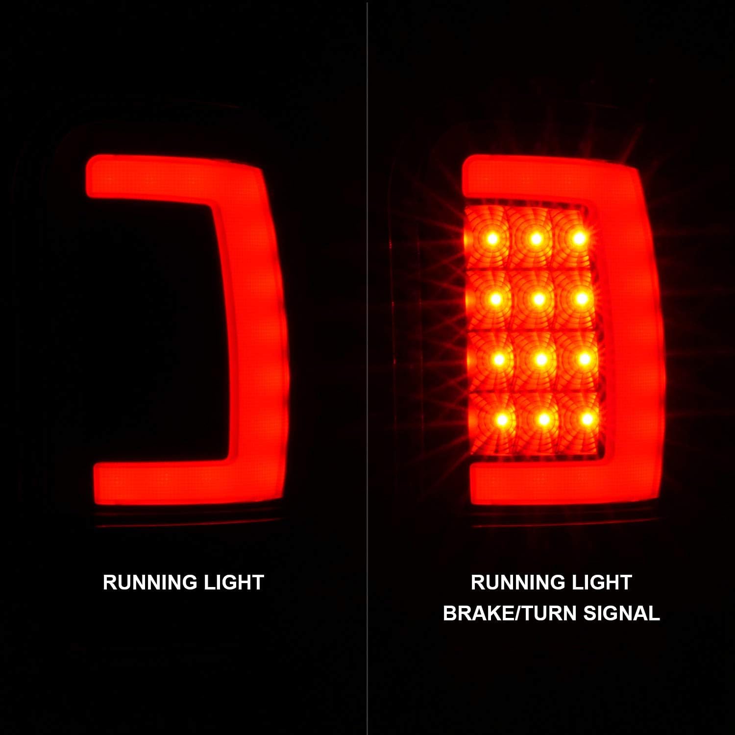 AmeriLite for 1994-2001 Dodge Ram 1500 2500 3500 Truck Black C-Bar LED Tube Replacement Tail Lights Signal Lamp Pair - Passenger and Driver Side