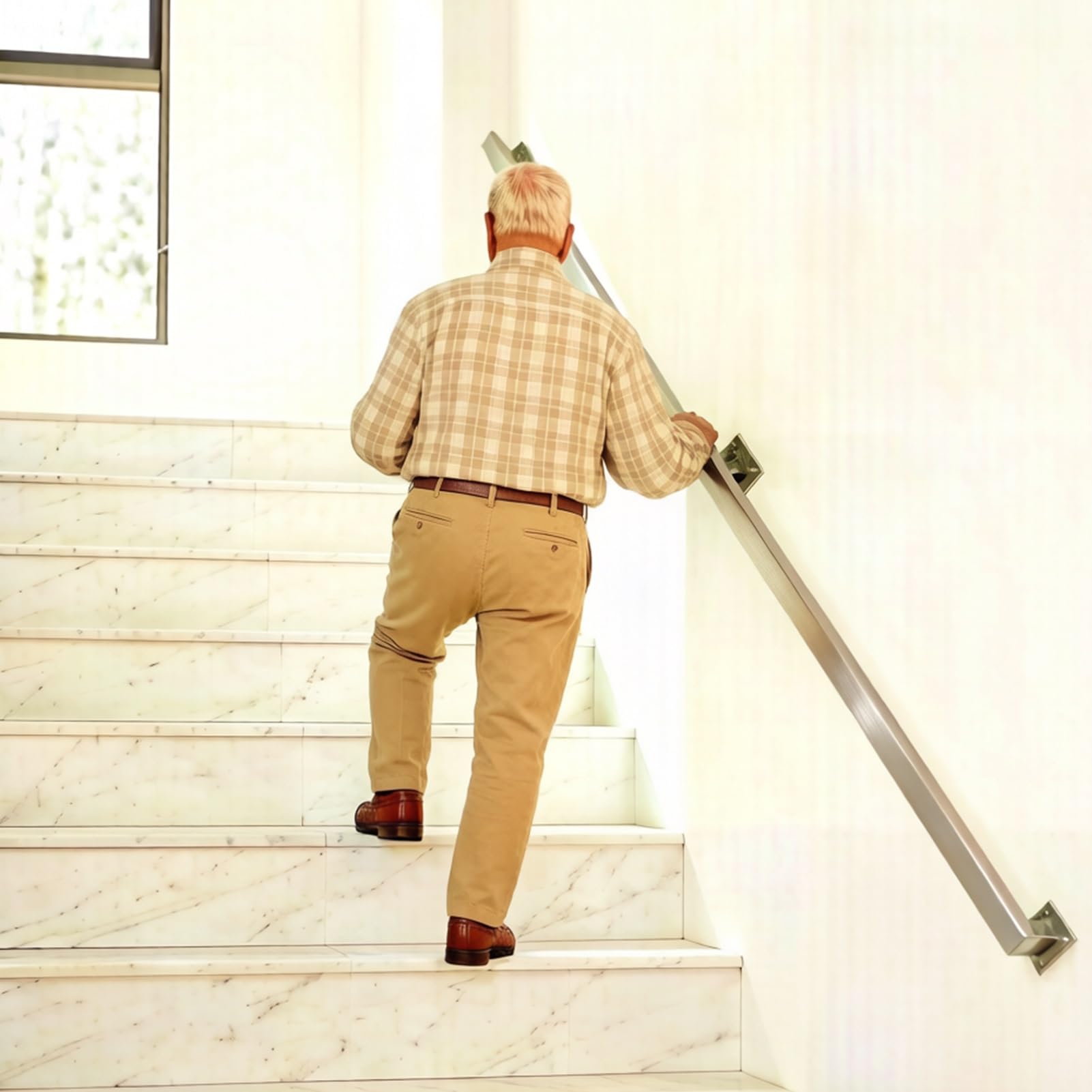 Barrier-Free Hand Railings Silver Stainless Steel Stair Rails Balance Assistance Non-Slip Staircase Banister Handrail for Disabled/Elderly/Kids/Pregnant Women(14ft/420cm)