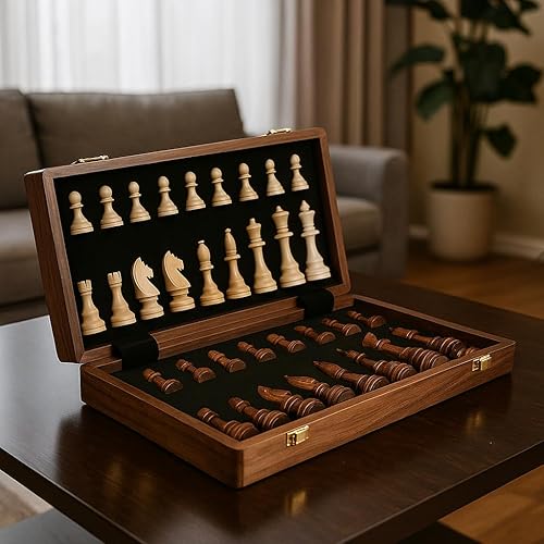 Miniatura 7 de Juego de ajedrez de nogal de 15 pulgadas con tablero de almacenamiento para adultos y niños, 2 jugadores