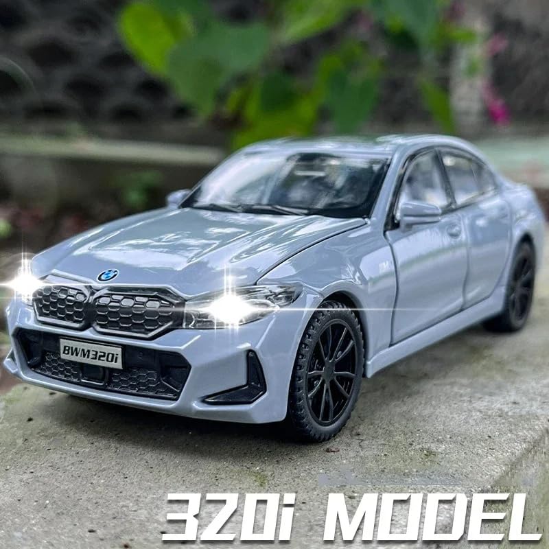 Image of 1:32 Scale B-M-W 320i Alloy Die-Cast Car Model with Door-Activated Light & Sound | Openable Doors, Hood & Trunk | Metal Toy Car for Kids & Collectors (No Pull Back) (Black Color)