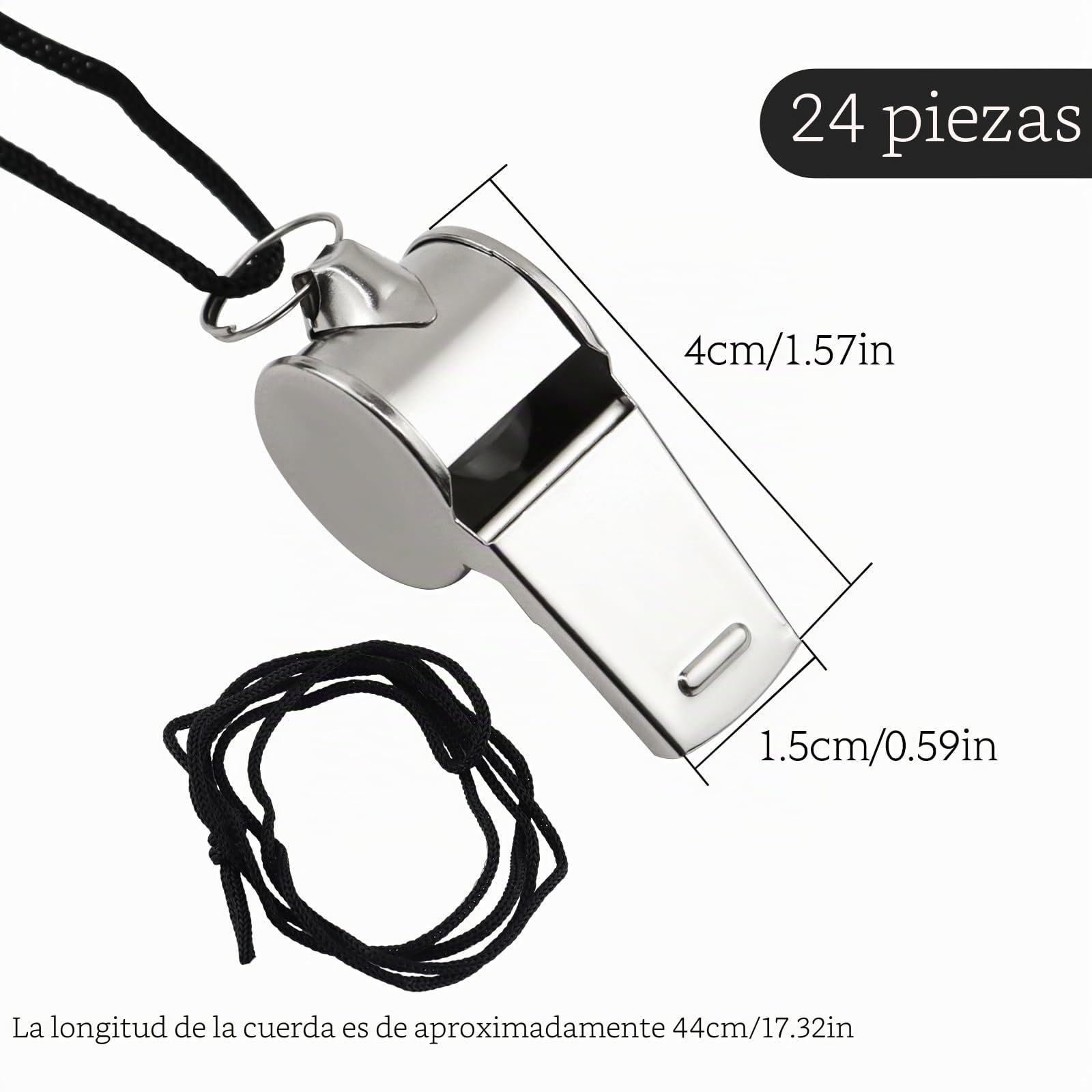 Silbato de Acero Inoxidable con Cuerda 24 Piezas para Entrenadores, Árbitros y Entrenamiento de Animales