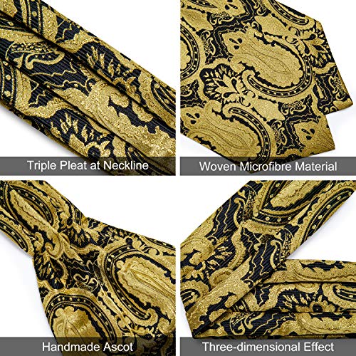 Image of DiBanGu 3PCS Ascot Ties for Men Wedding Jacquard Woven Silk Ascot Cravat for Men Cravat Tie and Pocket Square Set