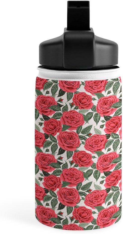 Deny Designs Water Bottle, Straw Lid 12 oz, Avenie A Realm Of Red Roses