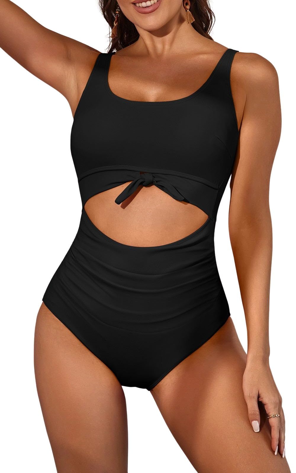 Women's One Piece Swimsuit Tummy Control Slimming Bathing Suit Cutout Tie Knot Swimwear