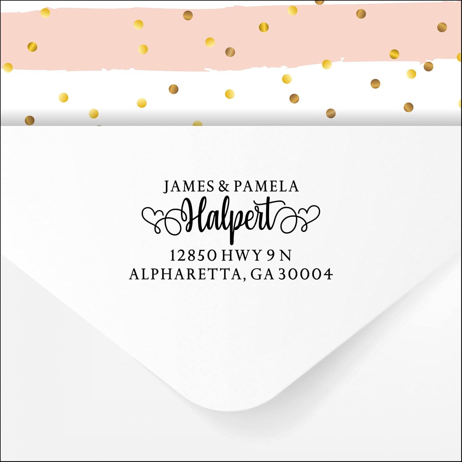 Self Inking Return Address Stamp - Custom 4 Line Personalized Address Stamp for Envelopes, Wedding Invitations, Business, Mailing Labels (Halpert Heart Tails)