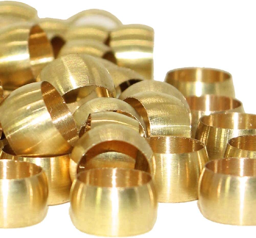 Joywayus 1/4" Tube OD Brass Ferrule Fittings Compression Sleeves Brass Compression Fitting(Pack of 100)