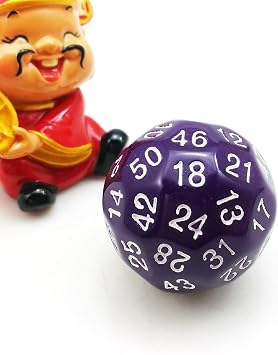 Bescon Fifty-Sided Die, 50 Sided Cube, 50 Sides Dice, 50-Sided D50 30mm Large Gaming Dice - Purple Opaque Color with White Numbers