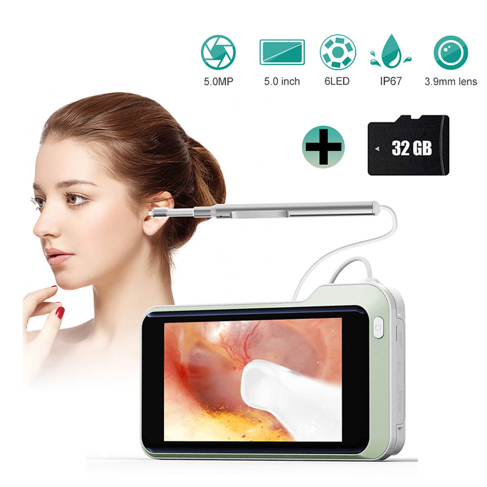 Amazon.co.jp: 耳鏡-3.9mmHP 5インチスクリーンデジタル耳鏡 