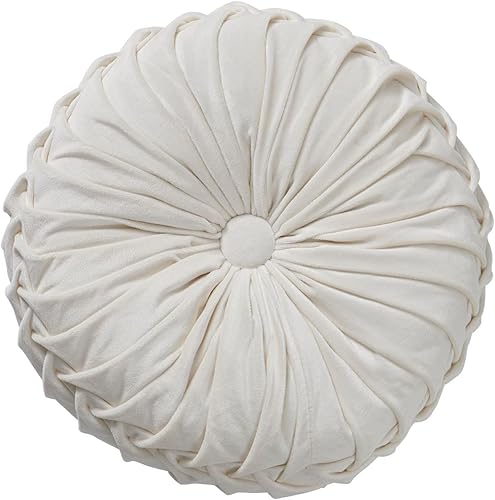 Miniatura 12 de Almohada redonda de terciopelo de 15 x 15 pulgadas, plisada, redonda, rellena de calabaza, para el hogar, para sofá, silla, cama, suelo de Verde