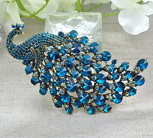 Gyn&Joy Animal Brooch Art Gorgeous Peacock Bird Blue Crystal Rhinestone Brooch Pins Bz243 #TOP3
