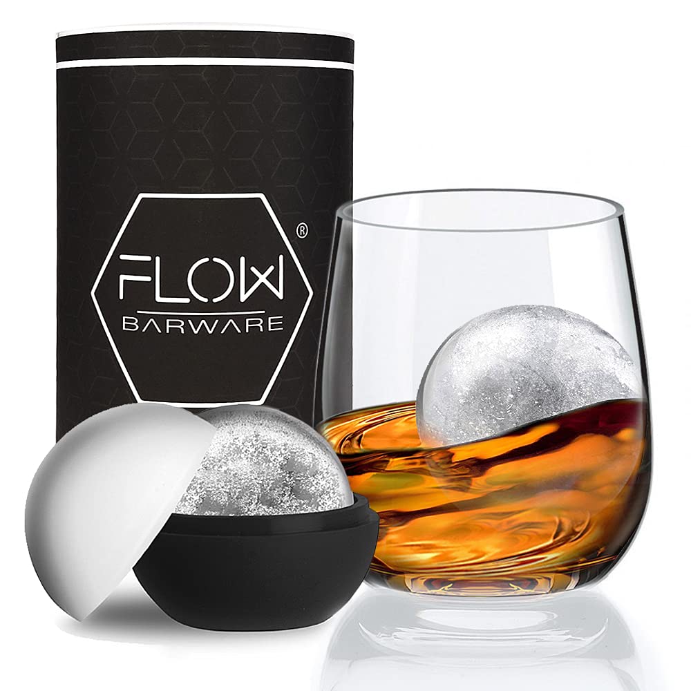 Buy FLOW Barware Whisky Glass & Ice Ball Mould Set 2pc Whisky Gift