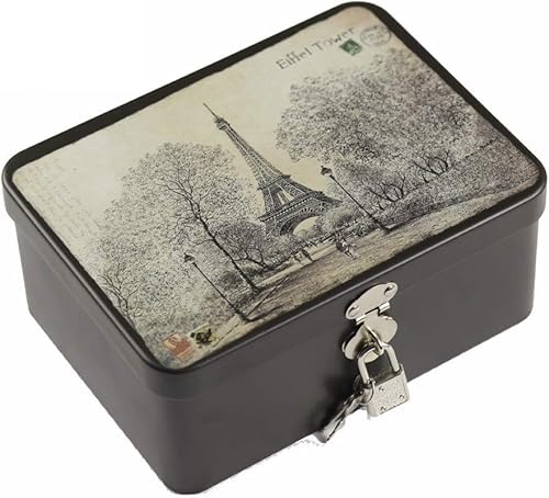 Caja de almacenamiento rectangular de hojalata de estilo retro con candado, caja de almacenamiento de escritorio de cocina para el hogar, recipiente