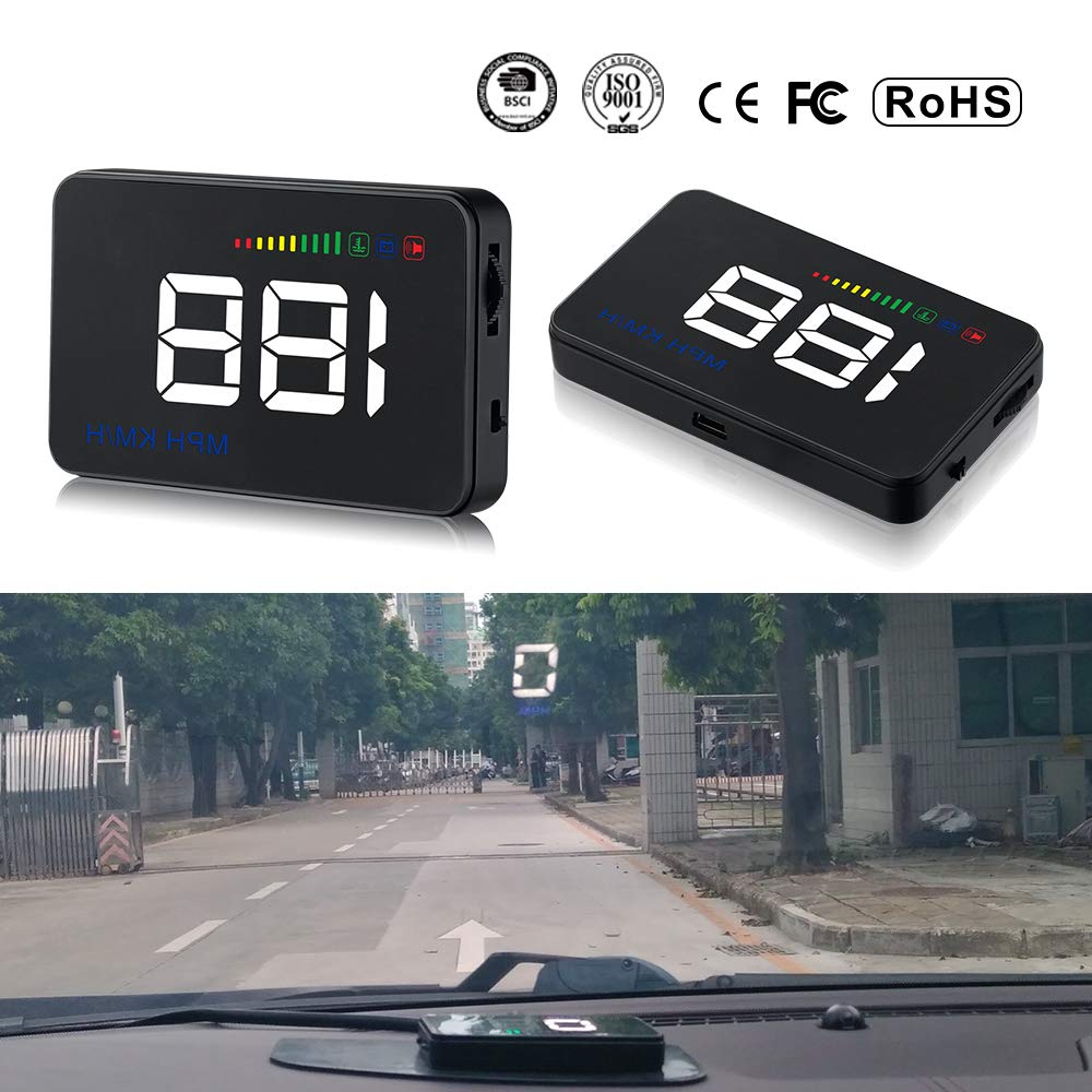 Qianbao Head Up Display Car HUD 3.5” Windshield Screen Projector with OBD II/EU OBD Interface Plug