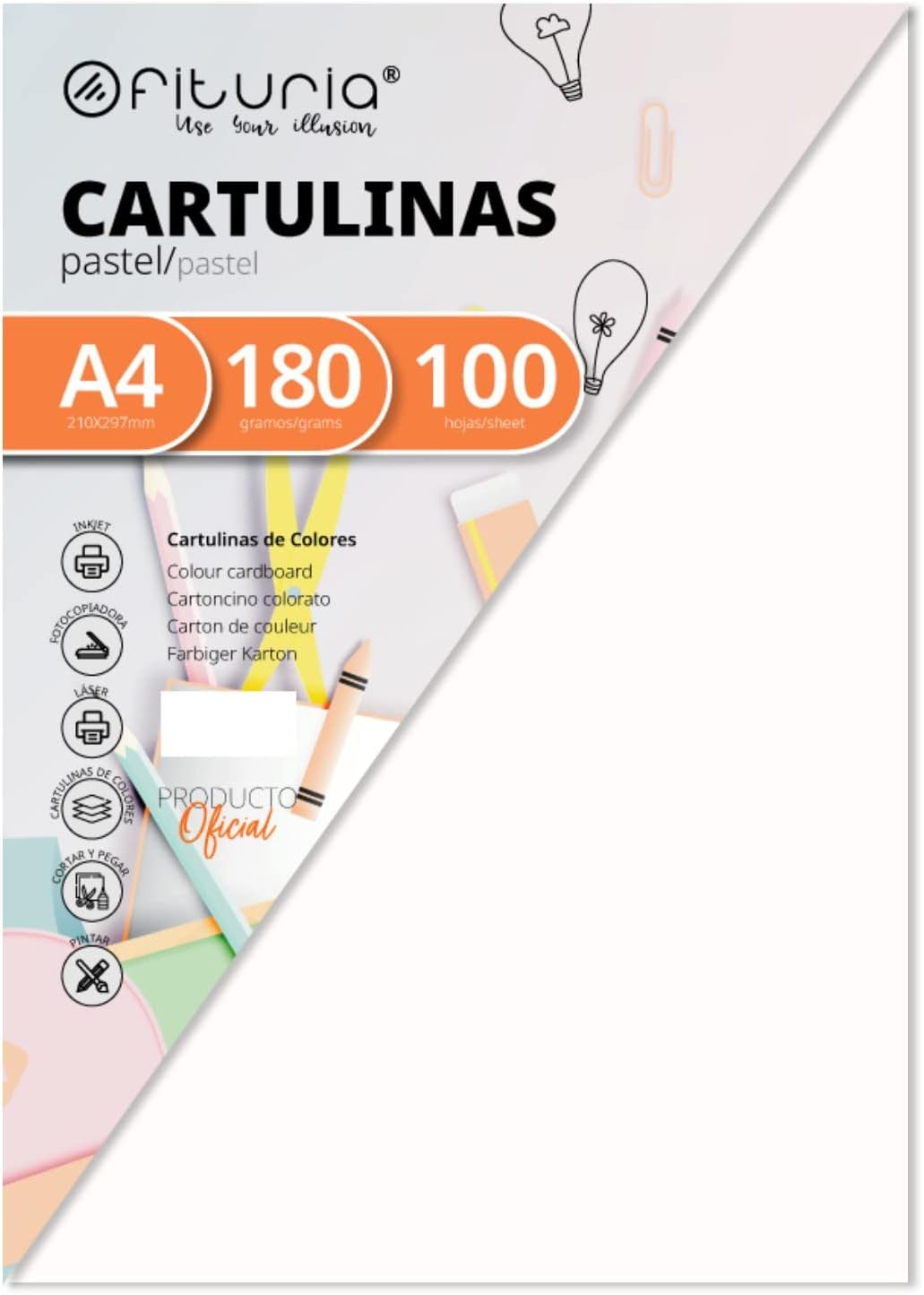 Fixo Paper 11110470 - Pack de 100 - Cartulina blanca A4, 180g