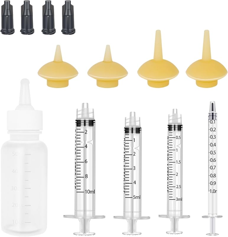 Kit de Amamentação para Filhotes Xuanda com Mamadeira, Bicos e Seringas – 50 mL