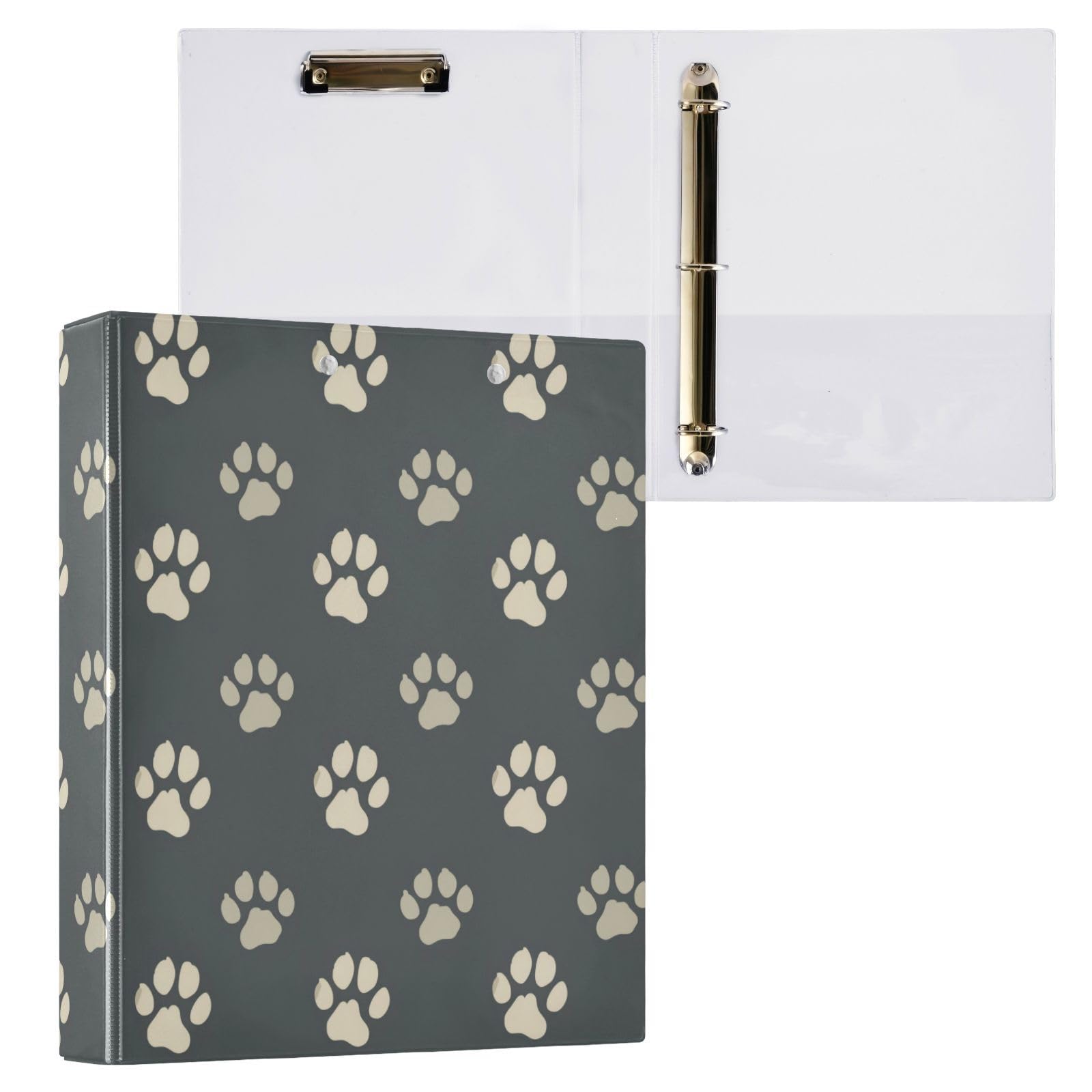 Raccoglitore a 3 anelli con stampa di zampa di cane, 3,8 cm, raccoglitore con appunti e tasche in PVC, adatto per carta da 21,5 x 28 cm, per scuola e ufficio (confezione da 1)