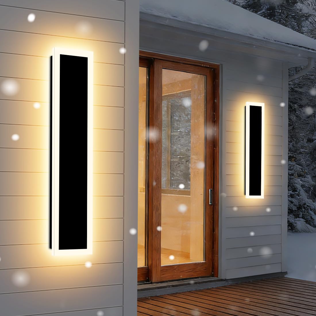 2-Pack 24IN Modern Outdoor Wall Light LED Long Wall Lighting Fixture IP65 Waterproof Wall Lamps, Dimmable 24W 2200LM Black Wall Sconce, 3000K/4000K/5000K Selectable, ETL