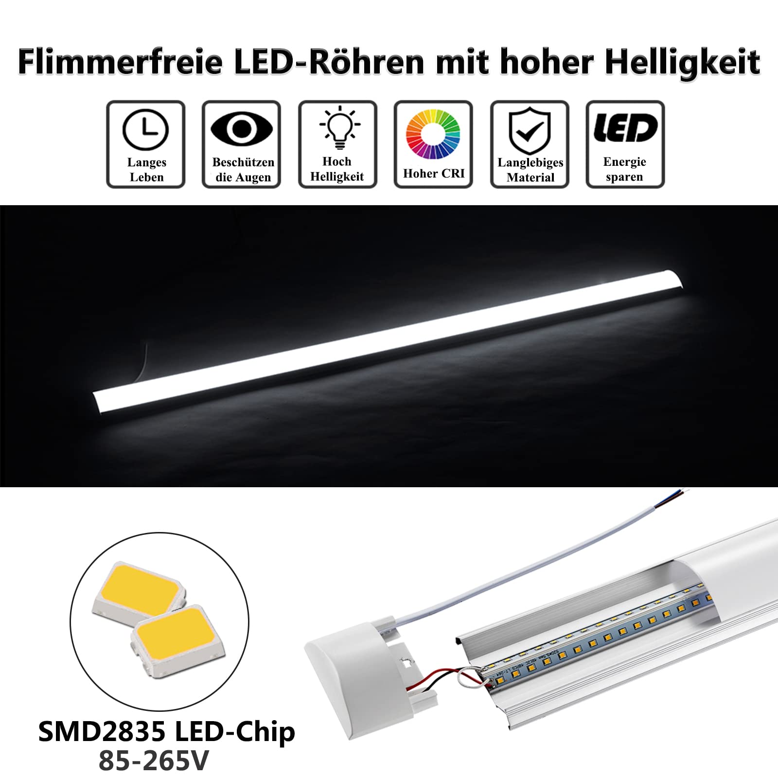10Pcs LED Feuchtraumleuchte 120cm, 40W 4800LM LED Deckenleucht Röhre Licht, 6500K Werkstattlampe - 2,5cm flach Lampe, 130°Abstrahlwinkel Deckenlampe für Wohnzimmer Badzimmer Küche Garage Büro