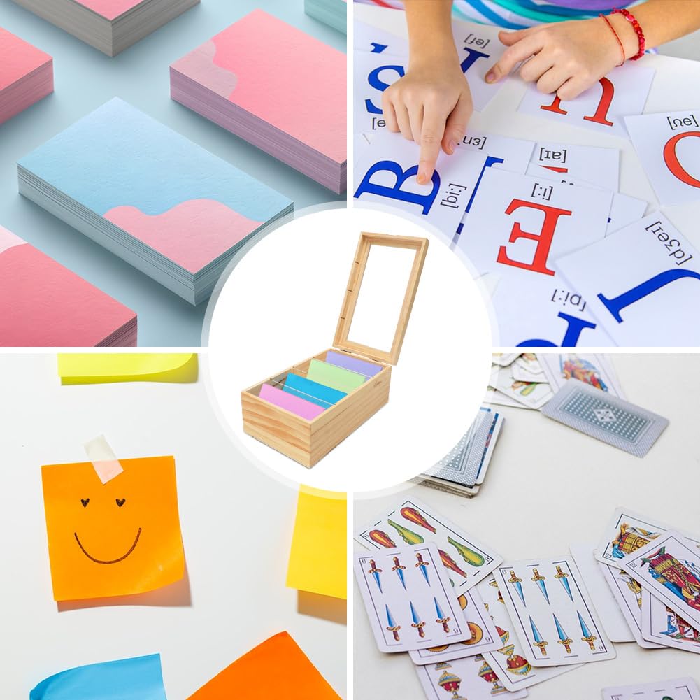 LOMUG Karteikarten Box, Karteikasten A7 Holz mit Transparent Staubdicht Deckel, Vokabelbox Lernkarteibox für Büro Schulen, 25,4cm*15cm*10,2cm