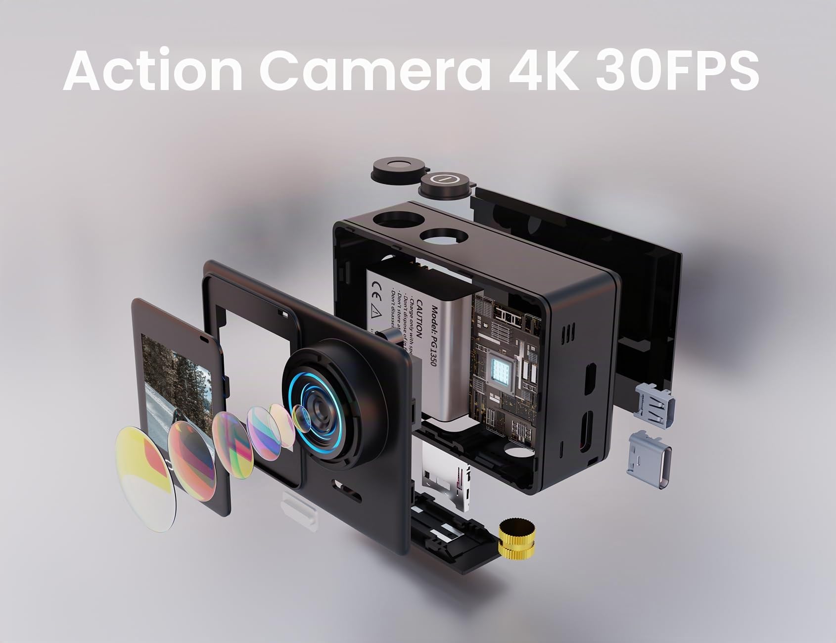 Go7 Action Cam 4K Doppio Schermo 20MP WiFi 40M Fotocamera Subacquea EIS Stabilizzazione Videocamera 170° Grandangolare, 2.4G Telecomando, 2 * 1350mAh Batterie, Kits di Accessori