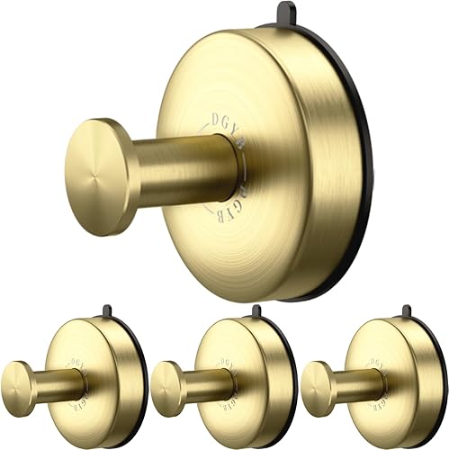 Miniatura 1 de DGYB Juego de 4 ganchos de ventosa para baño, ganchos de ducha dorados para ducha interior, gancho de toalla de acero inoxidable 304 para colgar en