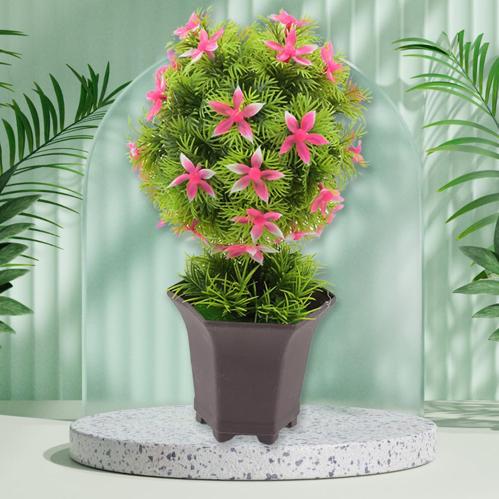 Image of Madhabi Artificial Flower Plant with Pot | Faux Potted Greenery with Pink Flowers for Tabletop, Living Room, Bedroom, Office Desk, Indoor Balcony, and Home Decoration (1 Pc)