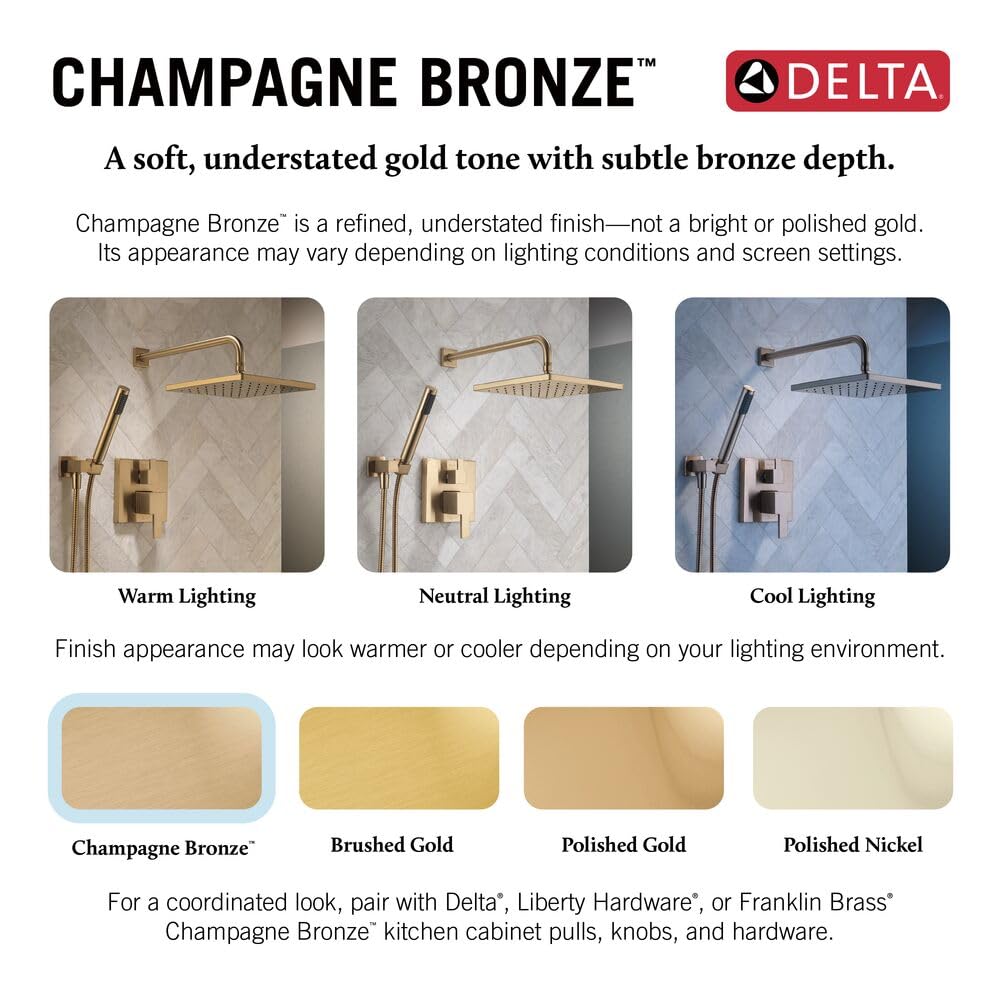 Delta Cabezal de ducha cuadrado de 12 pulgadas, dorado cepillado, 2.5 GPM, 52214-CZ-PR25