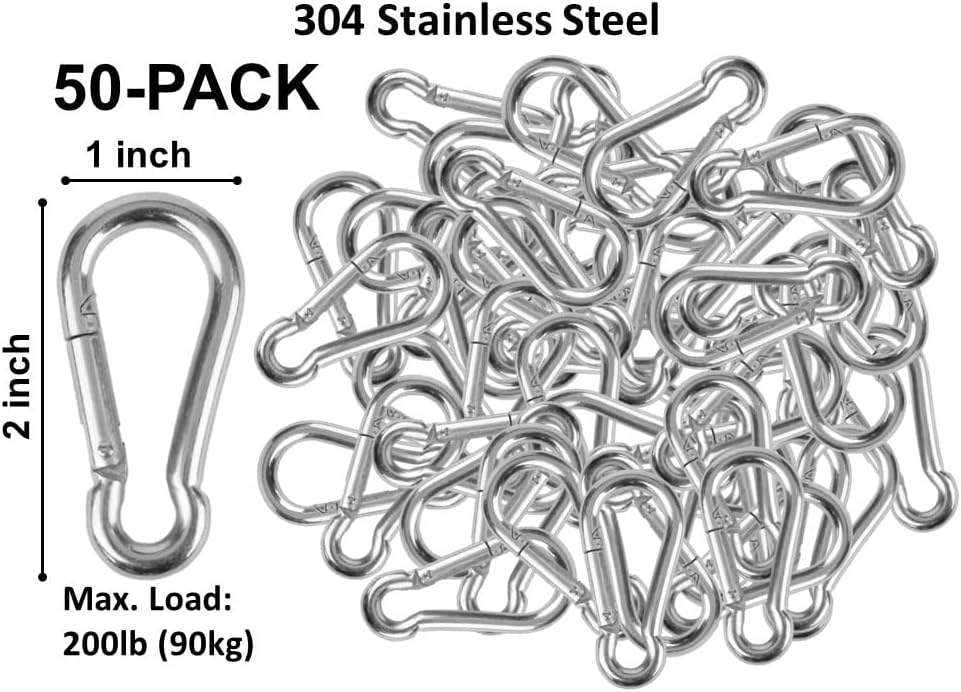 | 50 Pack and 100 Pack | Bulk Heavy Duty Carabiner Snap Clip Hooks |Black, Zinc and Stainless | Contractors, Gyms, Fitness Centers, Business, Industrial