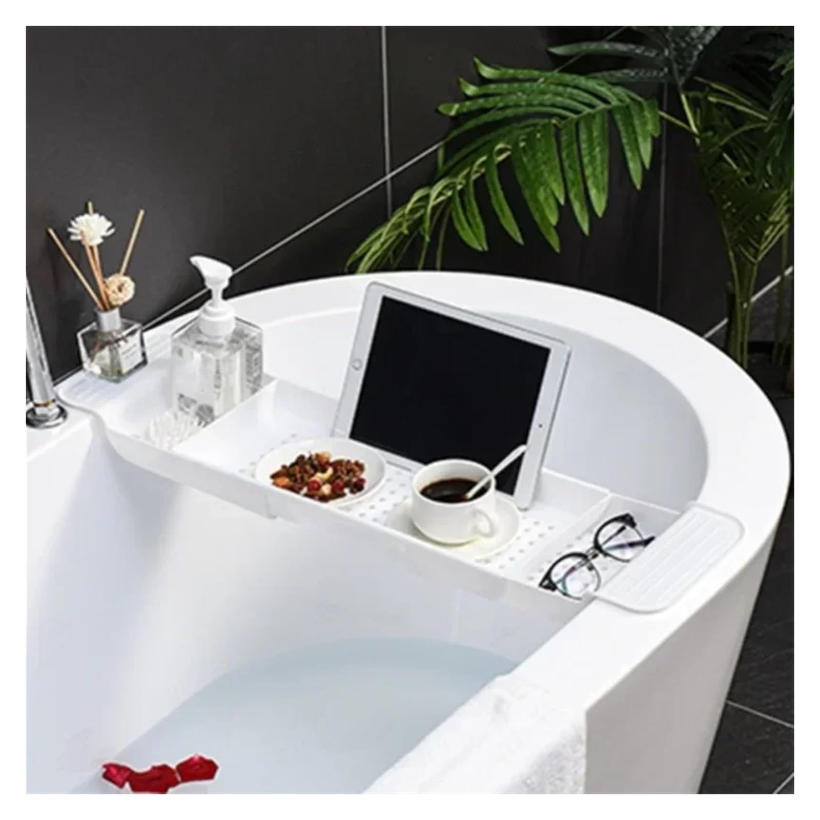 Bandeja de bambú expandible para bañera con soporte para toallas y soporte para libros, perfecta para el hogar y el baño, estante de ducha ajustable, accesorio de almacenamiento