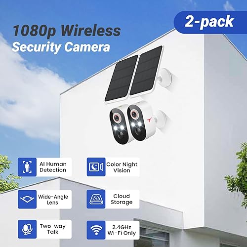 Miniatura 2 de Cámara de seguridad solar inalámbrica para exteriores, cámara WiFi alimentada por batería para vigilancia del hogar, detección humana AI,