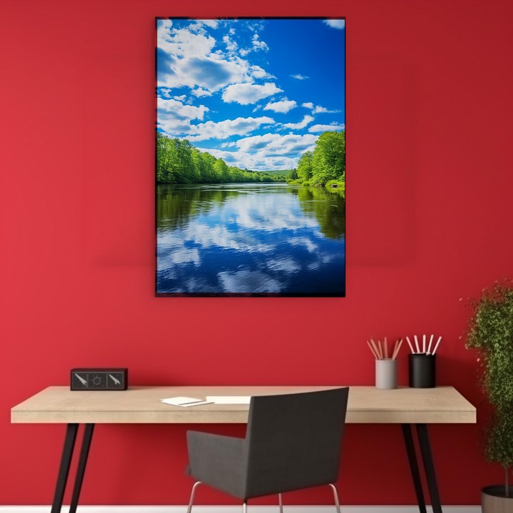 Canvas for Living room. Embracing Serenity: A Peaceful River Journey Cradled by Nature's Embrace, 27 x 18 inch Canvas Wall Art - Contemporary Masterpieces - Modern Home Decor - 69x46 cm (27x18 inch)