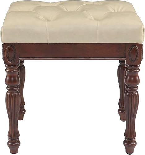 Miniatura 9 de MODERION Taburete de tocador con cojín acolchado, banco de piano con patas talladas de madera maciza, sillas para el hogar, asiento tapizado de