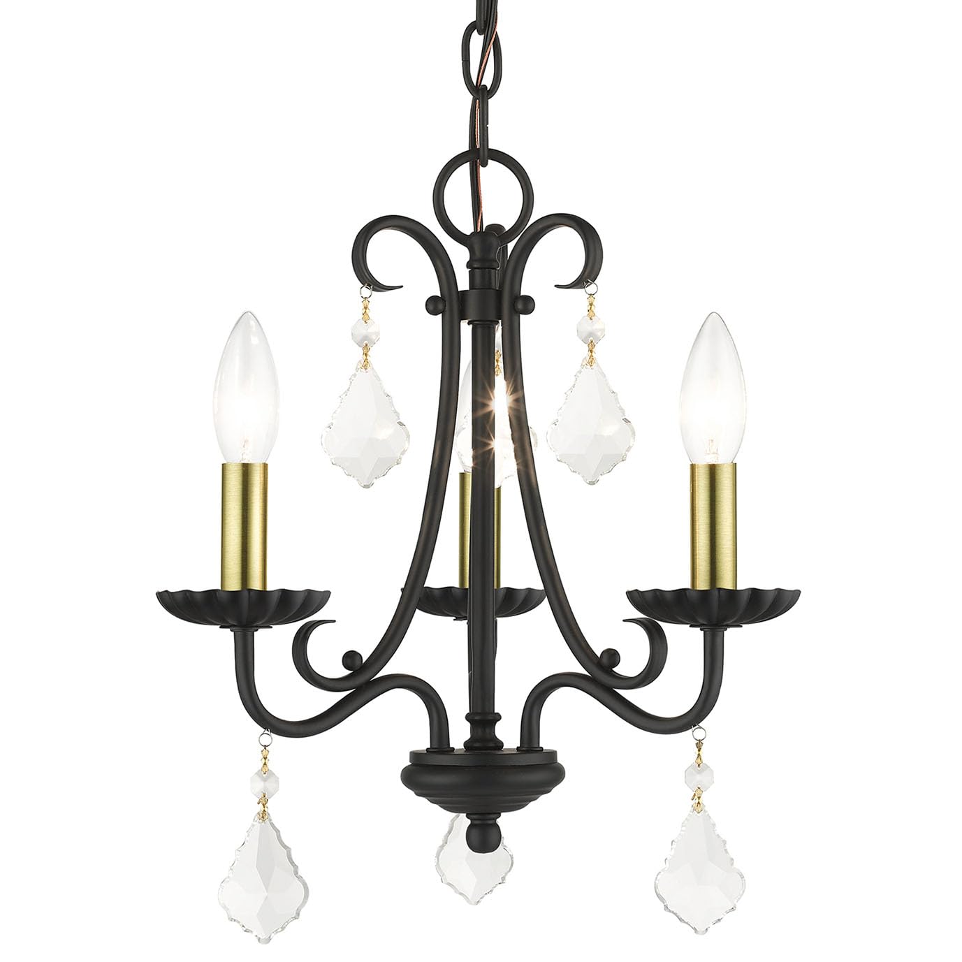 Livex Lighting, 40873-04, Daphne, Mini Chandelier, Black with Antique Brass Finish Accents
