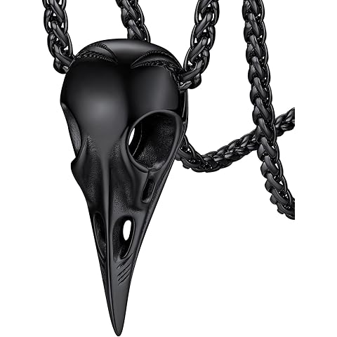 FaithHeart Viking Raven Necklace for Men, Norse Mythology Raven Skull Pendant Sturdy Stainless Steel Amulet Jewelry Gift for Men