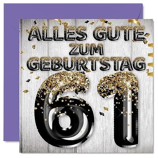 Stuff4 61. Tarjeta de cumpleaños para hombres, globos con purpurina negra y dorada, tarjetas de felicitación de cumpleaños para hombre de 61 años, papá, abuelo, tío, 145 mm, sesenta y uno sesenta y